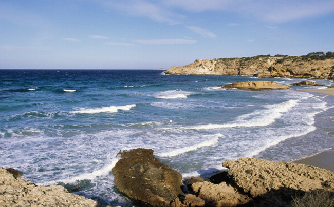 Rocky coastline around Cala Tarida