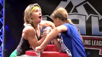 Watch This Woman Lose Her Mind During An Arm Wrestling Match