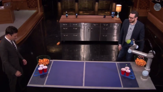 Watch As Jimmy Fallon Attempts To Defeat A Robot In A Game Of Beer Pong