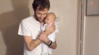 Watch This Baby-Holding Dad Impressively Put On His Pants With No Hands