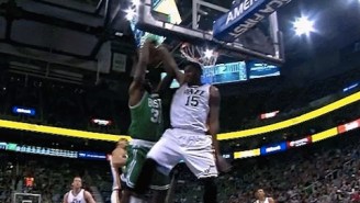 Video: Derrick Favors Goes All-Out For Epic Block Of Brandon Bass Dunk