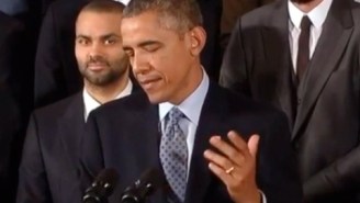 Video: Kawhi’s Stone Face After Prez Obama Cracks Bonner Blogging Joke