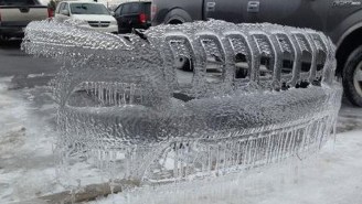This Frozen Grill Of A Jeep Looks Like The Ghost Of A Car With Unfinished Business