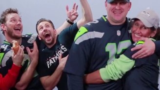 Chris Pratt and Chris Evans photobombed Super Bowl fans and now I need a sitcom