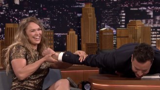 Ronda Rousey Demonstrates Her Signature Armbar On A Nervous Jimmy Fallon