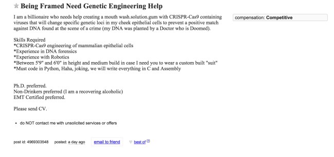 Craigslist Ad For A Genetic Engineer