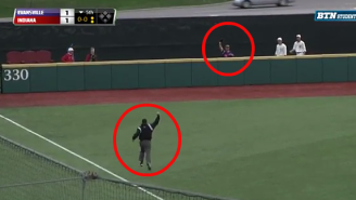 Watch This Outfielder Flip Over The Outfield Wall To Rob A Home Run