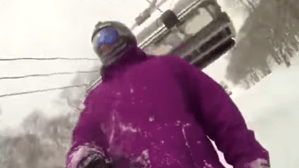 Oblivious Snowboarder Gets Smacked By Chairlift While Filming Himself With Selfie Stick