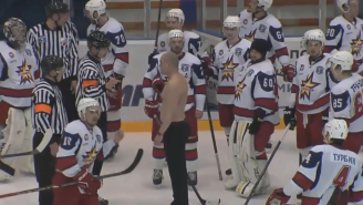 Watch This Russian Hockey Coach Lose His Shirt In A Bench-Clearing Brawl