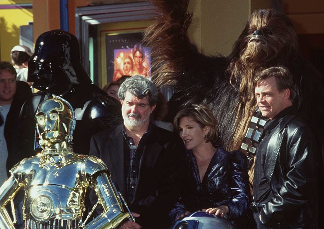 1/18/97 Los Angeles, Ca George Lucas, Mark Hamil, Carrie Fisher, and the characters at the prmiere o