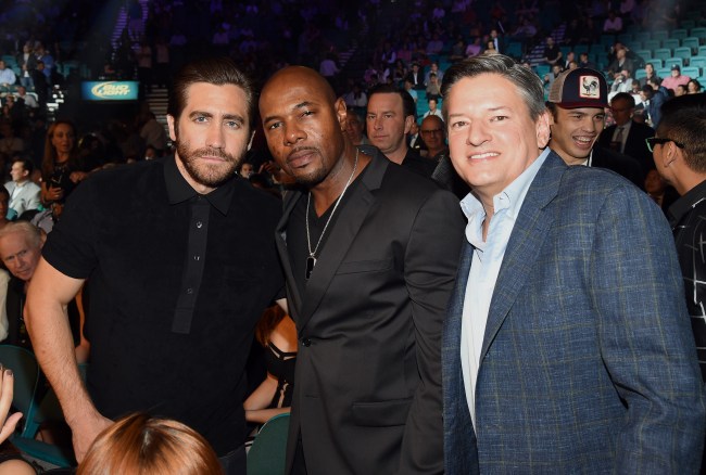 Netflix Chief Content Officer Ted Sarandos (right) ringside at Mayweather-Pacquiao