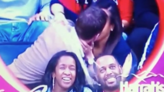 Did Game 5 Wizards-Hawks Feature The Most Staged Kiss Cam Beer Spill Ever?