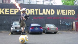 Here’s Somebody Cosplaying BB-8 While Playing Flaming Bagpipes