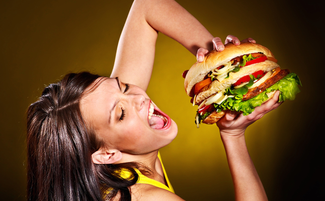 woman with giant burger