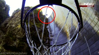 Watch This Guy Sink A Basketball Shot From Atop A 415-Foot Dam