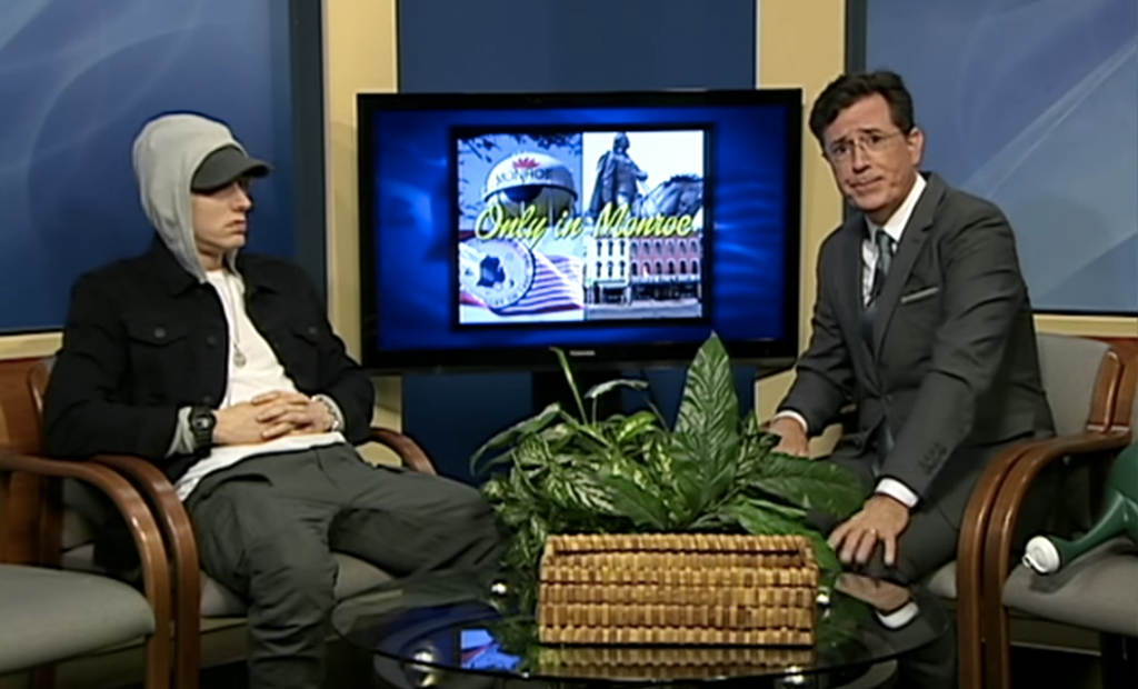 Stephen Colbert Eminem Interview Behind The Scenes Stephen Colbert Interviewed Eminem On Public Access Show