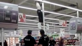 This Shoplifter Tries To Escape By Climbing To The Ceiling. It Does Not Go Well.