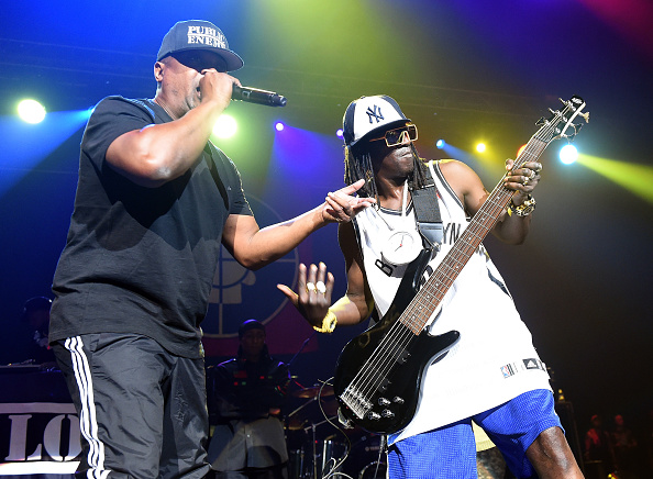 LAS VEGAS, NV - JUNE 06: Rappers Chuck D (L) and Flavor Flav of Public Enemy perform at The Joint inside the Hard Rock Hotel & Casino on June 6, 2015 in Las Vegas, Nevada. (Photo by Ethan Miller/Getty Images)