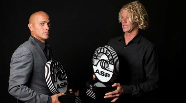 No surprise here: Slater and Florence won the "Heat of the Year" at the World Surf League Awards in February.