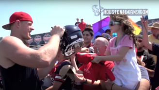J.J. Watt Got A Surprise Hug And Kiss From A Young Texans Fan And It Was Adorable
