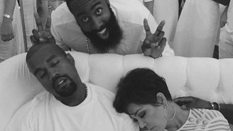 Here’s James Harden Photobombing A Sleeping Kanye West And Kris Jenner