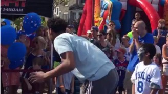 Jahlil Okafor Helps One Young Sixers Fan Dunk, Then Ferociously Blocks Another One’s Shot