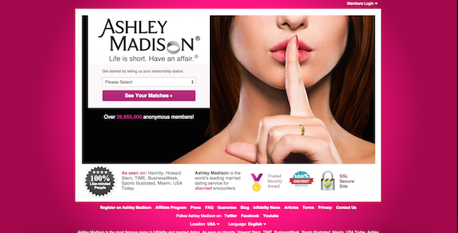 Ashley Madison homepage
