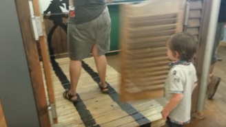 Watch This Poor Child Have His World Rocked By A Swinging Saloon Door