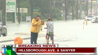 While Tampa Is Flooding, This Dude Is Just Out Catching Fish In The Streets