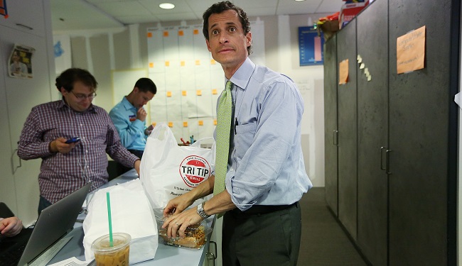 Anthony Weiner Visits His Campaign Headquarters