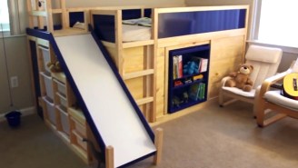 This Dad Built The Most Kickass IKEA Bed With A Slide And Secret Hideout