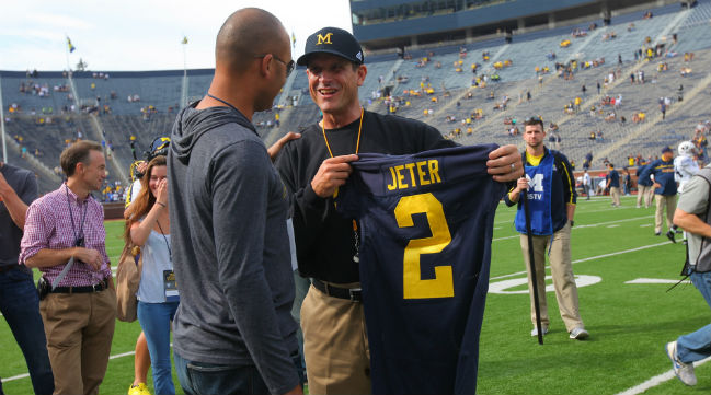 U-M's Jim Harbaugh plans to don Derek Jeter jersey in New Jersey