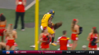 A West Virginia Player Caught A Touchdown And Then Obliterated A Maryland Cheerleader