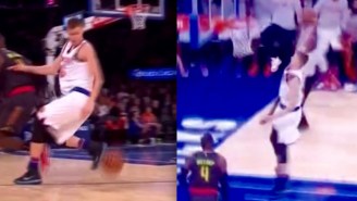 Kristaps Porzingis Grabs A Steal And Spins Around Paul Millsap For The Breakaway Slam