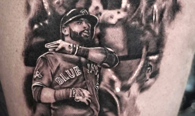 Blue Jays' Bautista admires bat-flip tattoo