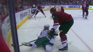 Watch What Happens When A Hockey Player Gets A Stick Stuck In Both Skates