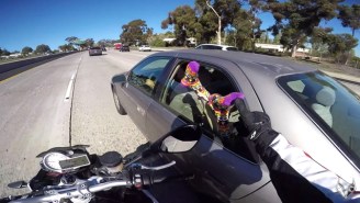 This Motorcyclist Proves Why You Should Never Hang Your Feet Out Of A Car’s Window