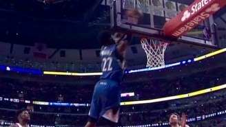 Andrew Wiggins Leaps To The Rafters To Finish An Alley-Oop From Ricky Rubio