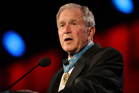 ST. PAUL, MN JULY26: George W. Bush takes the stage at the 2015 Starkey Hearing Foundation So The World May Hear Gala at the St. Paul RiverCentre on July 26, 2015 in St. Paul, Minnesota.(Photo by: Adam Bettcher/Getty Images for the Starkey Hearing Foundation)