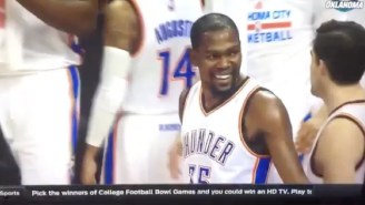 Kevin Durant Couldn’t Help But Laugh At This Awful Full-Court Shot By Enes Kanter