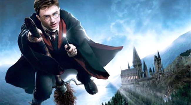 harry potter on a broomstick