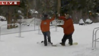Things Don’t Go So Great For This Live Reporter Who Attempts A High-Five On A Snowboard