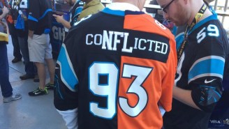 The World’s Most ‘Conflicted’ Fan Is Attending Super Bowl 50, And He Looks Ridiculous