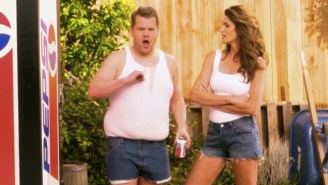Watch James Corden And Cindy Crawford Parody Her Iconic 1992 Pepsi Super Bowl Commercial