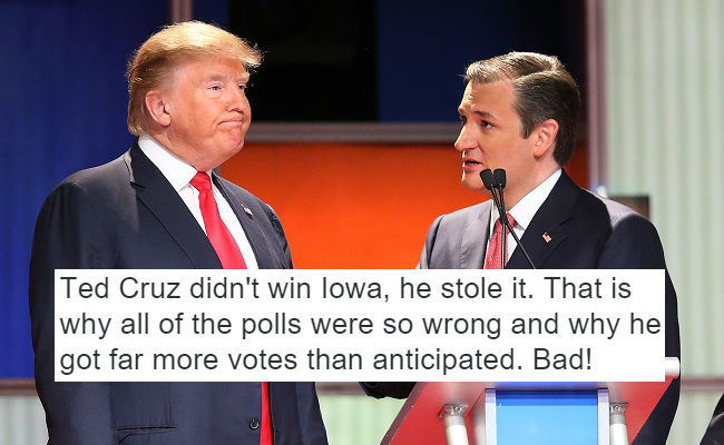 donald trump ted cruz election fraud tweet overlay