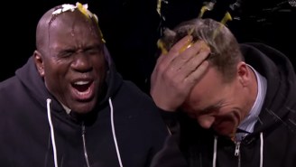 Peyton Manning Faces Off Against Magic Johnson In A Messy Game Of ‘Egg Roulette’ With Jimmy Fallon