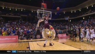 This Player Failed Miserably As He Tried To Dunk Over A Pancake Mascot