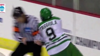 This College Hockey Player Got Totally Wrecked By A Referee While Celebrating A Goal
