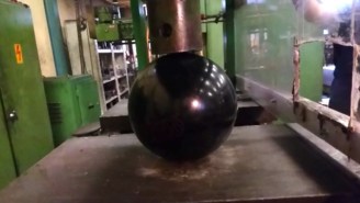 This Bowling Ball Being Crushed By A Hydraulic Press Is A Nightmarish Delight