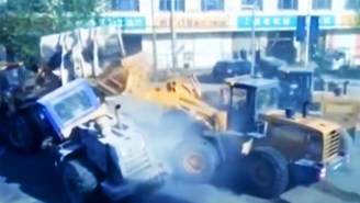 Witness The Glory That Is A Bulldozer Demolition Battle In The Middle Of A Chinese Street